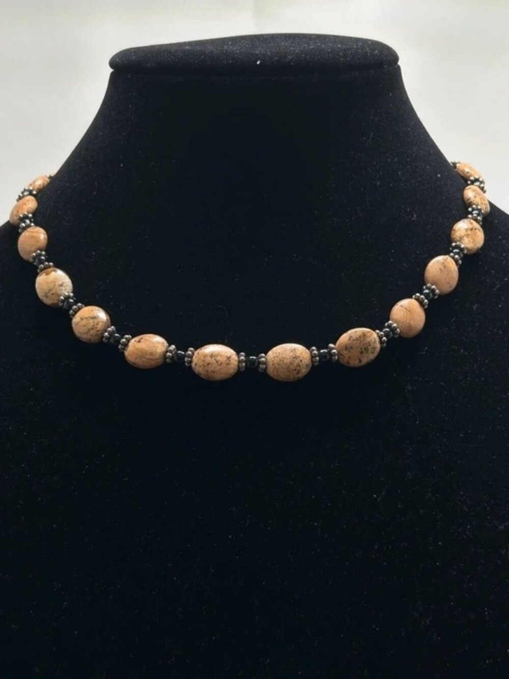 Short Jasper And Onyx Beaded Necklace Boho 🟡